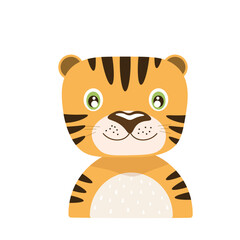 Little cute young tiger. Vector illustration of animal cartoon flat design on white background