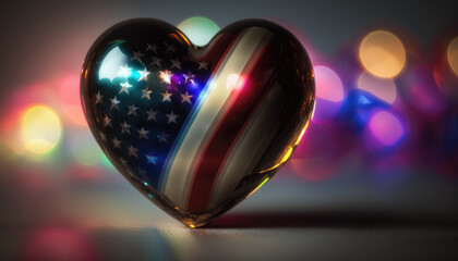 Heart in the colors of the American flag created with generative AI technology