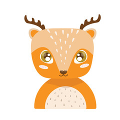 Little cute young deer. Vector illustration of animal cartoon flat design on white background