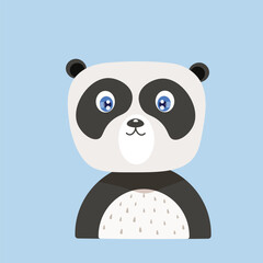 Little cute young panda. Vector illustration of animal cartoon flat design on blue background