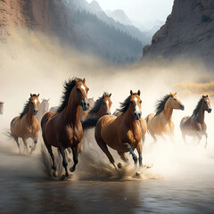 horses in the wild - Created with Generative AI Technology