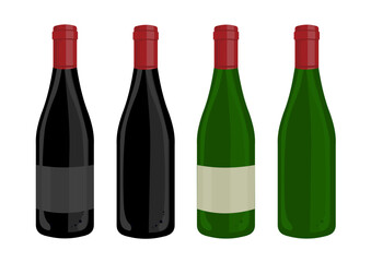  Wine bottle, black, green, wine - vector illustration