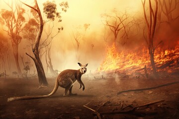 Australian bushfires causing devastating damage to native wildlife. conceptual protect the animals, as well as raising awareness of global warming, and the effects of climate change.