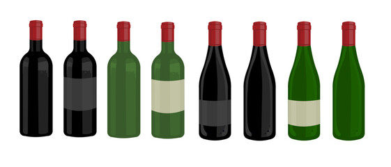 Wine bottle, black, green, wine - vector illustration