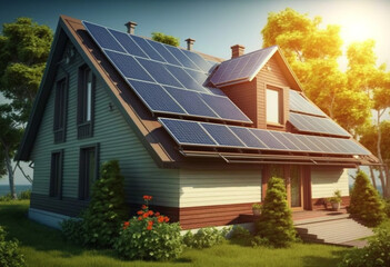 Obraz premium Harnessing the Power of the Sun: Renewable Energy with Solar Panels in a Sunny Summer Eco-Friendly Way