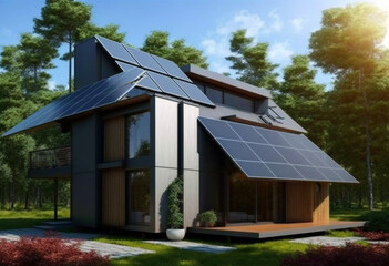 Obraz premium Harnessing the Power of the Sun: Renewable Energy with Solar Panels in a Sunny Summer Eco-Friendly Way
