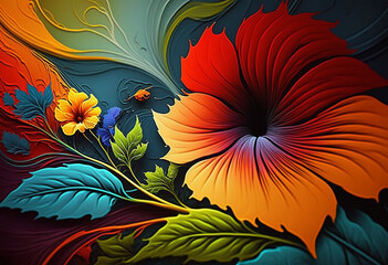 Ai-Generated Splendid Splashes of Joyful Color: A Unique Render of a Vibrant Floral Artwork
