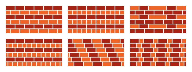 Brick wall. Seamless pattern of brickwork. Isolated vector illustration on a white background. Brick background. A wall of cobblestones. Collection of brick textures