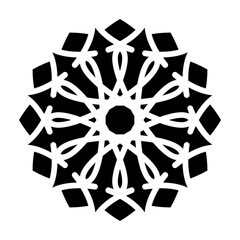 Decorative circular symbol with arabic geometric ornament. Vector black and white mosaic mandala