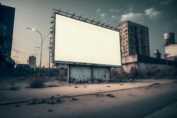 Obraz premium blank billboard mockup for advertisement in post apocalyptic city, Generative AI