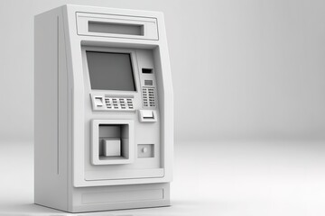 White 3D ATM over white background with copy space. Generative AI illustration
