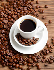 Fototapeta premium Cup of coffee with coffee beans, AI generative