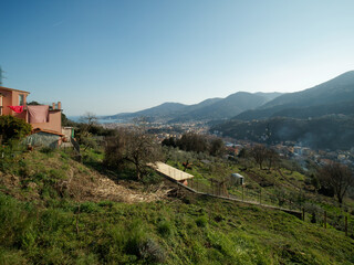 Fototapeta premium countryside on top a hill in la spezia