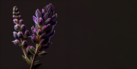 Dark purple lavender flower in black background generative ai