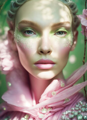 spring theme glam beauty woman portrait , generative AI