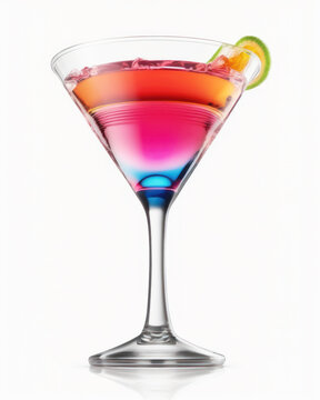 This image features a refreshing Cosmopolitan cocktail drink served in a glass on a pure white background. Generative AI