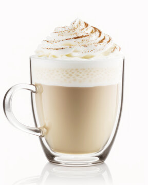 This image features a refreshing Cappuccino drink served in a glass on a pure white background. Generative AI