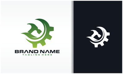 Hammer gear and nature leaf logo