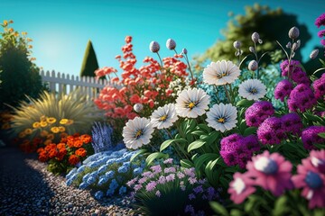 Fototapeta na wymiar Flower Garden on Landscape view, Generate AI