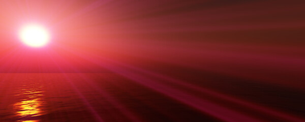 sunset sea sun ray clear sky. 3d rendering