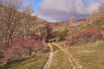 Mountain path at Sirente Velino Natural Regional Park in Abruzzo, Italy	