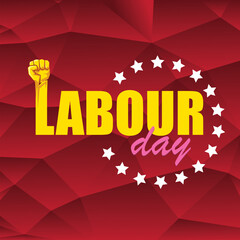 1 may Happy labour day vector label with strong protest fist in the air on vintage red background. vector happy labor day background or banner with man hand. workers may day poster