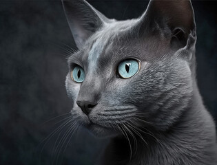 Obraz na płótnie Canvas Studio portrait of an elegant purebred Russian Blue Cat Generative AI
