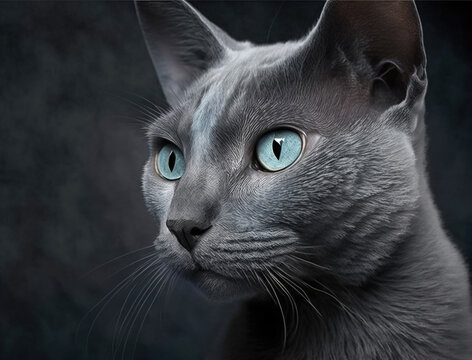 Studio portrait of an elegant purebred Russian Blue Cat Generative AI