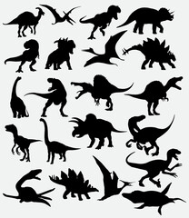 Silhouette Dinosaur Vector Collection Illustration, This vector collection features a variety of dinosaur silhouettes, perfect for use in educational materials, children's books, or any project .