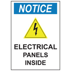 Notice Safety vests electrical panels no pets allowed