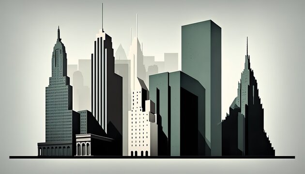 New-York NYC skycrapers modern art deco vector paper cut business illustration design wallpaper background created with generative AI technology