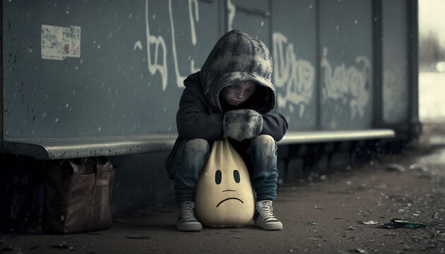 Bambino triste. Ai generated.