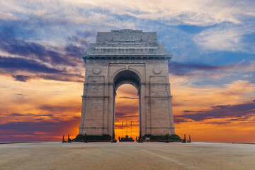 Sunset by India Gate, famous landmark of New Delhi