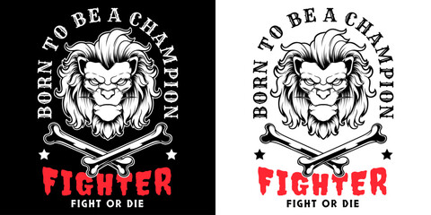 Angry lion head logo monochrome in black and white vintage style isolated vector illustration