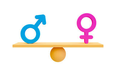 3d minimal gender equality. The stopping gender discrimination concept. male icon and female icon on seesaw. 3d rendering illustration.