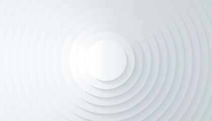 Concentric circles with shadows. Abstract light background. White circulars. Cut out paper. Vector graphic design