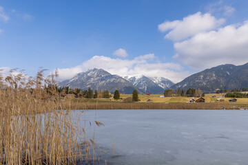 frozen lake and mountains