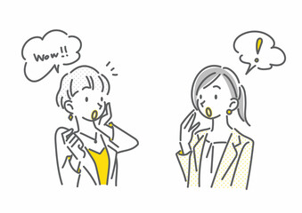 会話をする2人のビジネスウーマン　シンプルでお洒落な線画イラスト