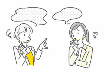 会話をする2人のビジネスウーマン　シンプルでお洒落な線画イラスト