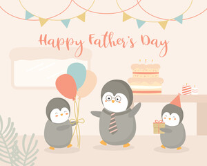 Baby Penguin hosts a Father's Day party at home for Father Penguin.