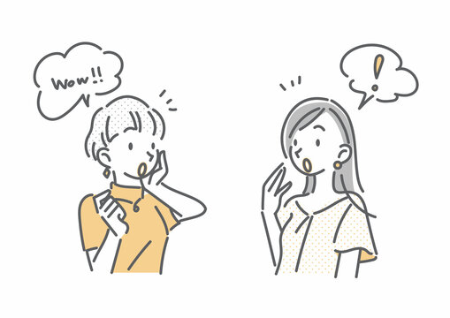 会話をする二人の若い女性　シンプルでお洒落な線画イラスト