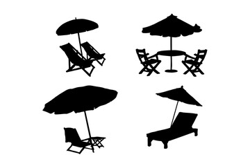Set of silhouettes of table umbrella beach vector design