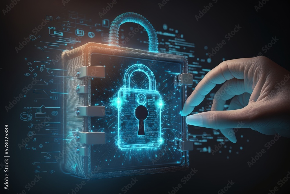 Poster concept view of cyber security privacy and data storage protection. generative ai