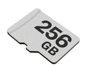 Memory card with 256 GB capacity, MicroSD flash storage disc Png isolated on transparent background