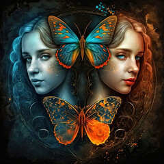 Gemini Butterfly Zodiac Sign - Ai Generative