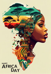 African people colorful illustration. Africa day concept. Ai generated. © wasan