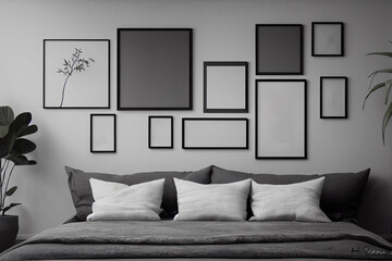 Blank poster frame mock up in living room interior  background. Ai generated.