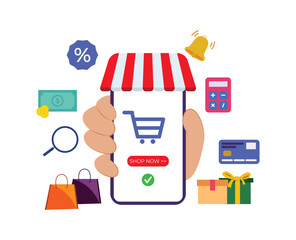 online shopping icon using mobile phone