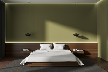 Green and wooden bedroom interior