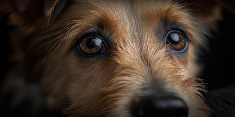 Close-up Terrier face, pet dog (created with Generative AI)